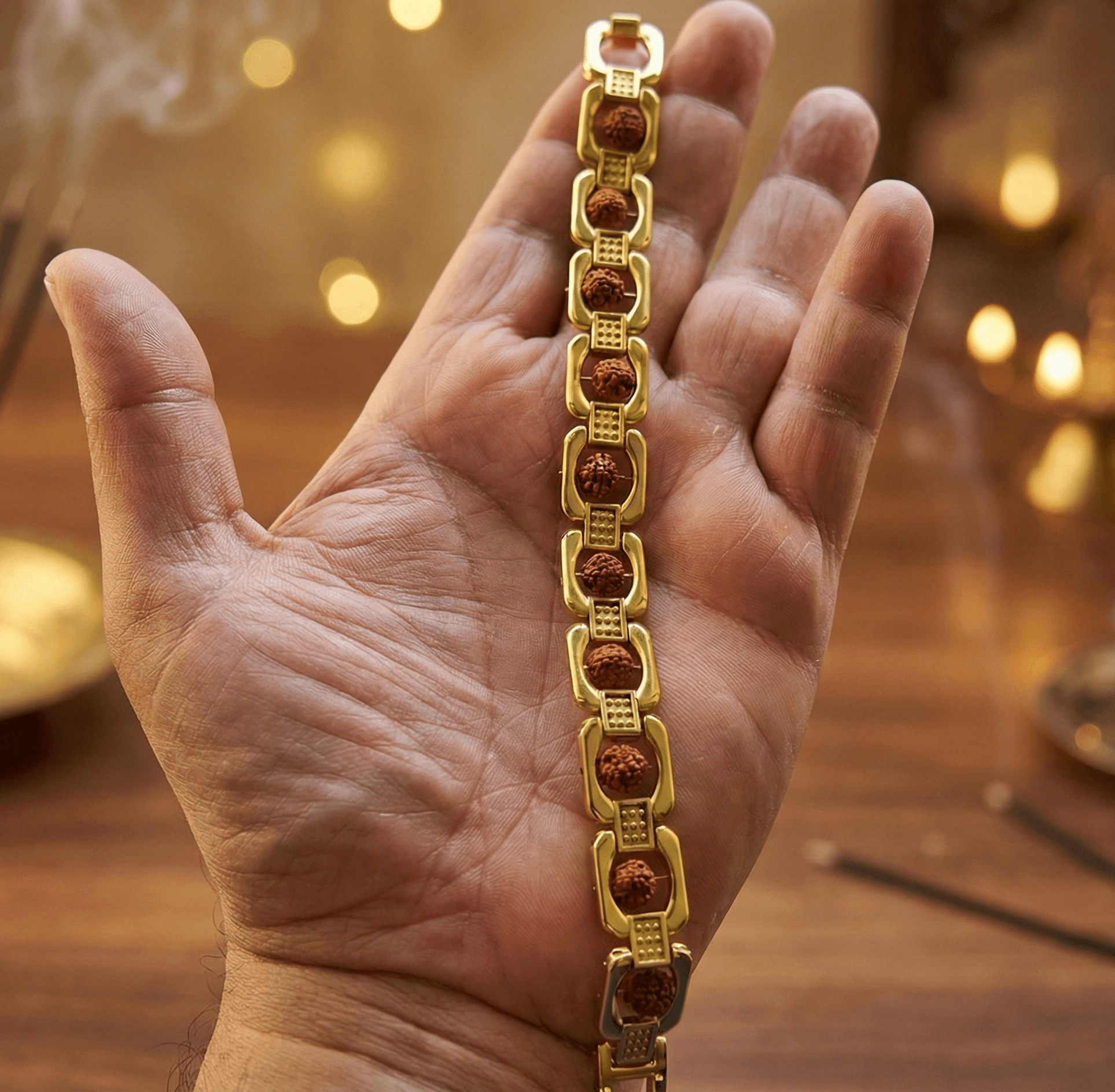 Square Gold Plated Rudraksha Bracelet