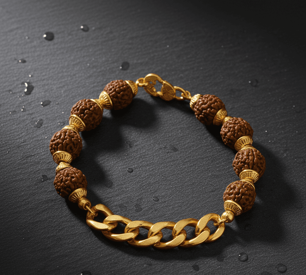 Gold Plated Links Rudraksha Bracelet For Men